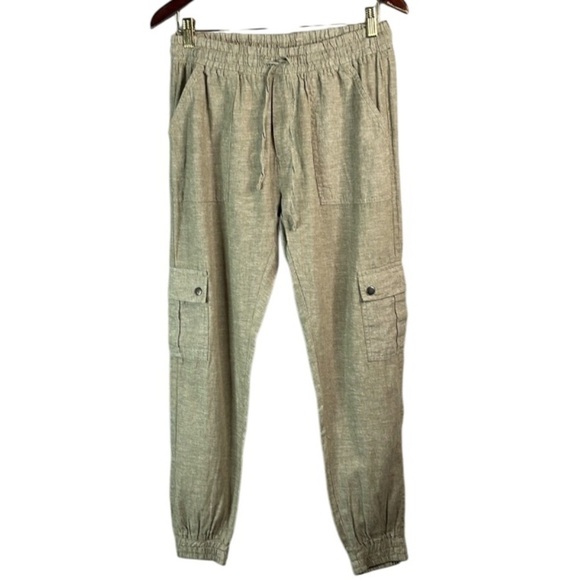 Silver Charlotte Linen Blend Cargo Joggers Olive Green High Waist Pockets Size M - Picture 2 of 12
